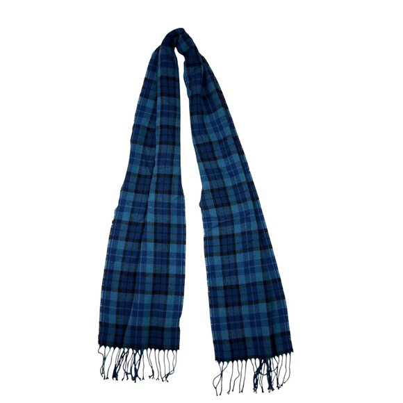 Old Navy Unisex Plaid Fringe Winter Scarf Blue Green Black Acrylic One Size - Picture 2 of 7